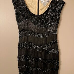 Vintage A.J. Bari 100% Silk Black Sequin Mini Special Occasion Cocktail Dress